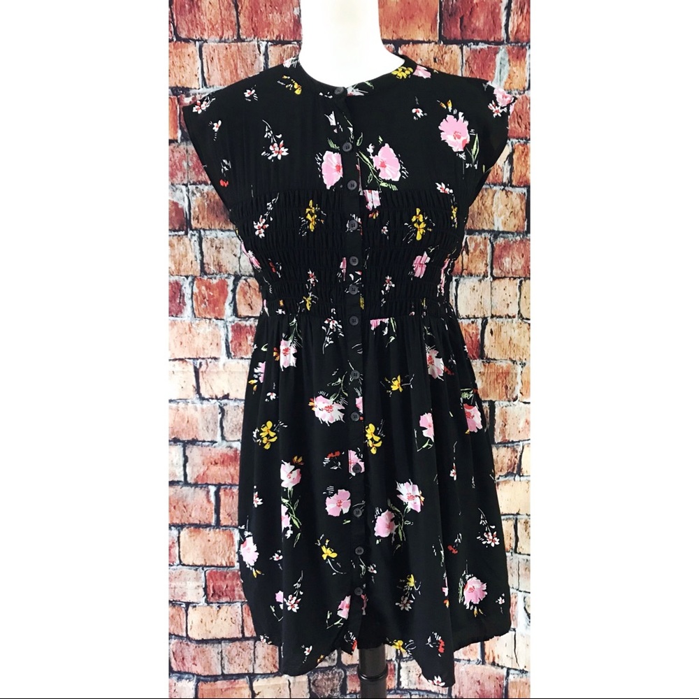 Free People Black Floral Printed Mini Dress XS